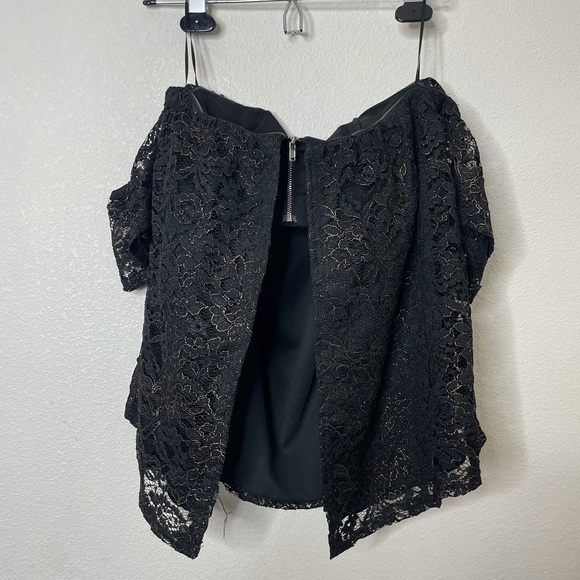 Francesca's Black & Gold Lace Strapless Cold Shoulder Open Back Shirt Size S - Picture 2 of 7